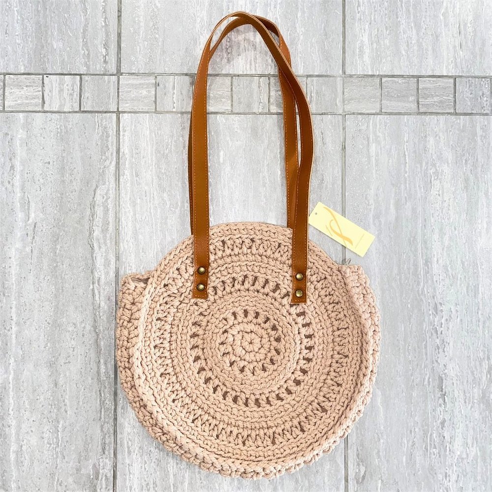 Collection Eighteen 18 Women's Round Crocheted Boho Shoulder Bag Purse Brown